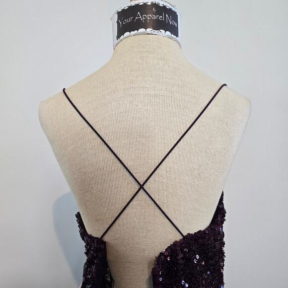 Plum Esperanza Formal Sleeveless A-line Front Slit Sequin Long Dress Sz S (758) - Picture 11 of 16